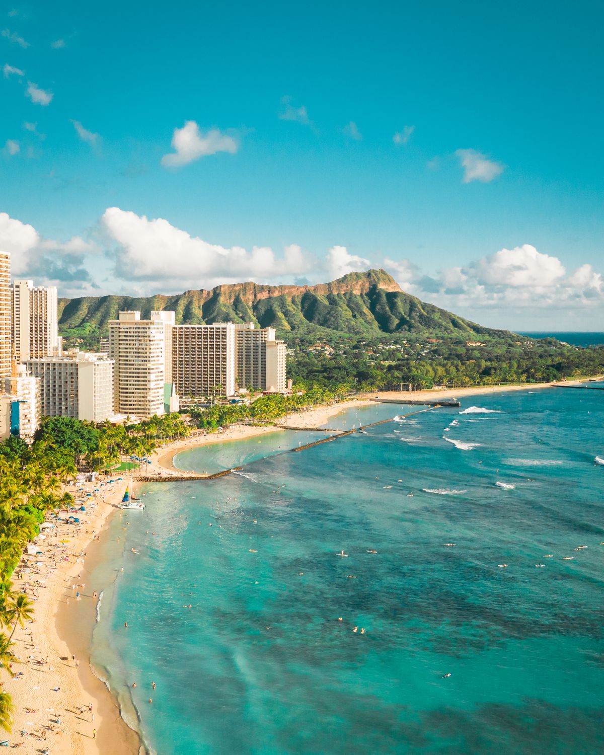 Classic view of the Diamond Head crater from the coast