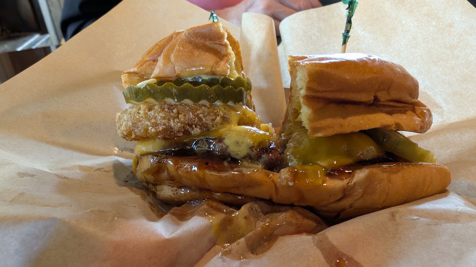 Burgers at a Haleiwa lunch counter, February 2025