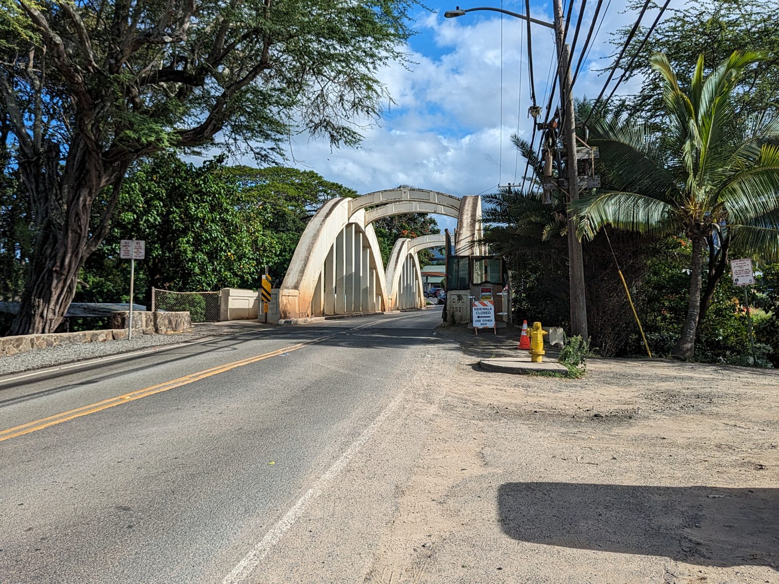 The Anahulu River rainbow bridge at the edge of Haleiwa Town, May 2024