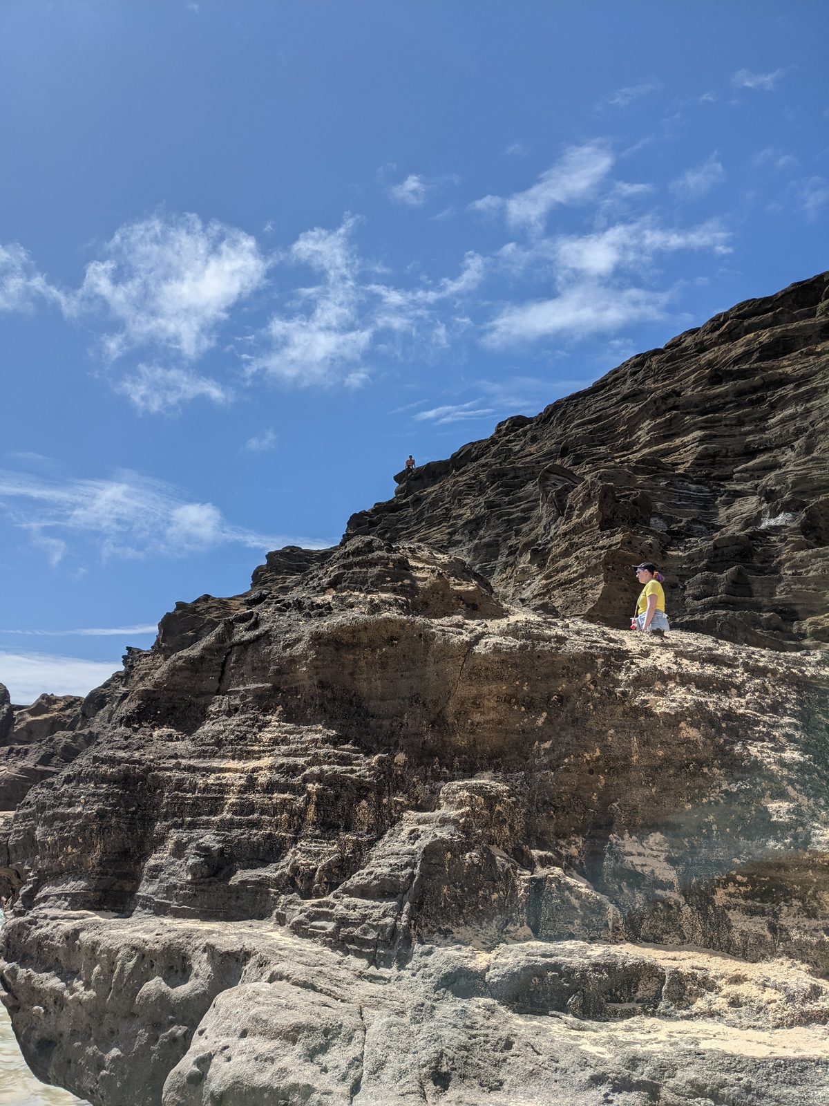 The layered lava cliff above Halona Cove, May 2021