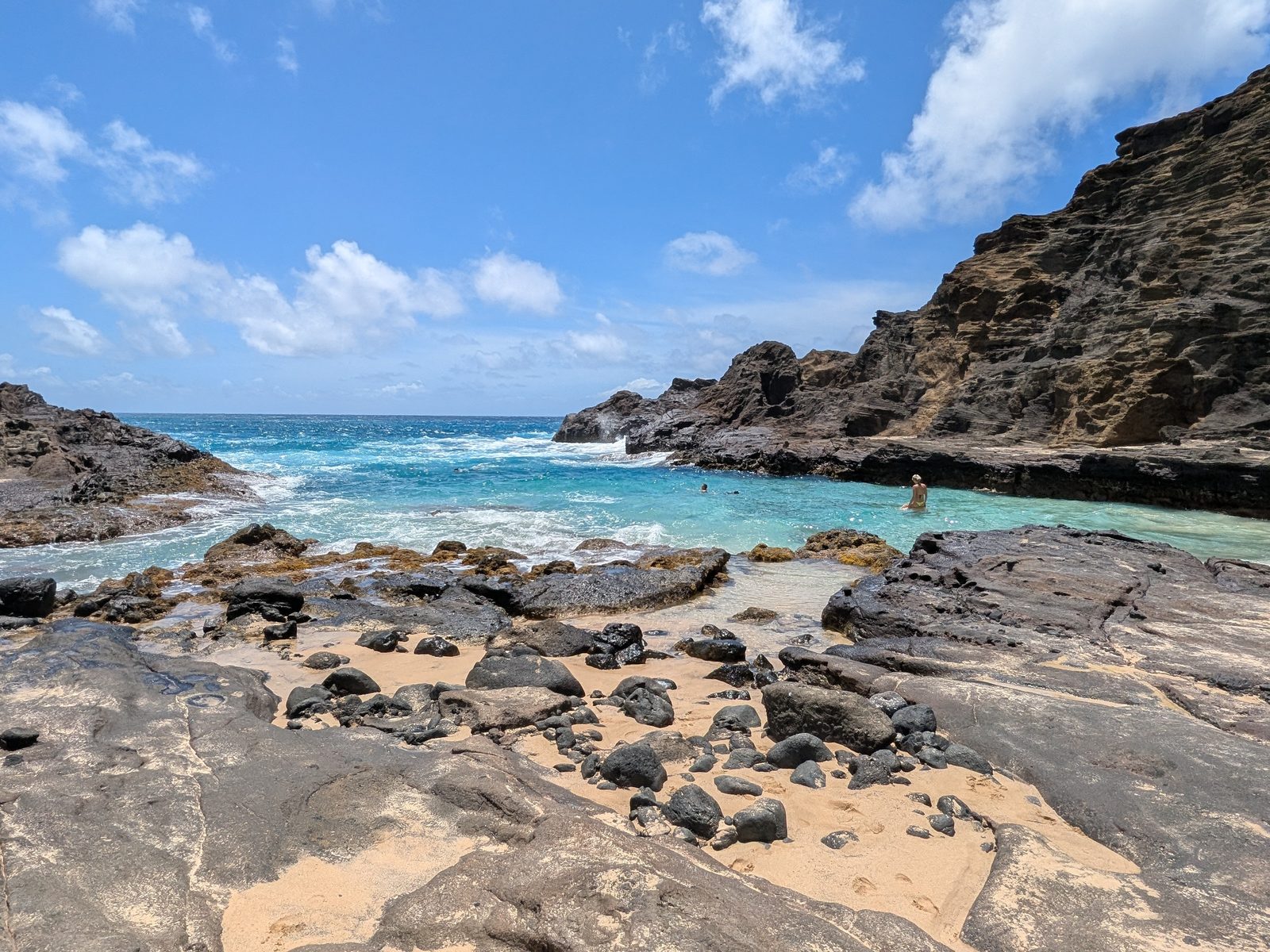 The rocky shoreline at Halona Cove looking out to the open ocean