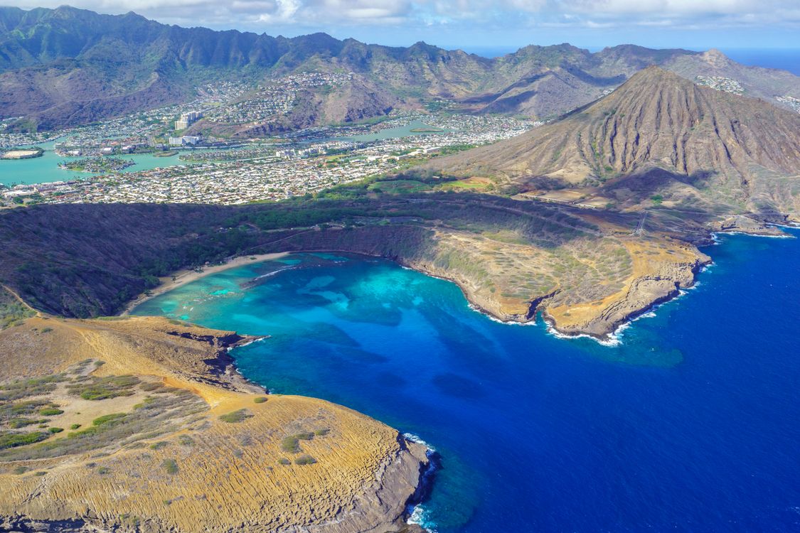 Aerial view of Hanauma Bay, Oahu Island, Hawaii