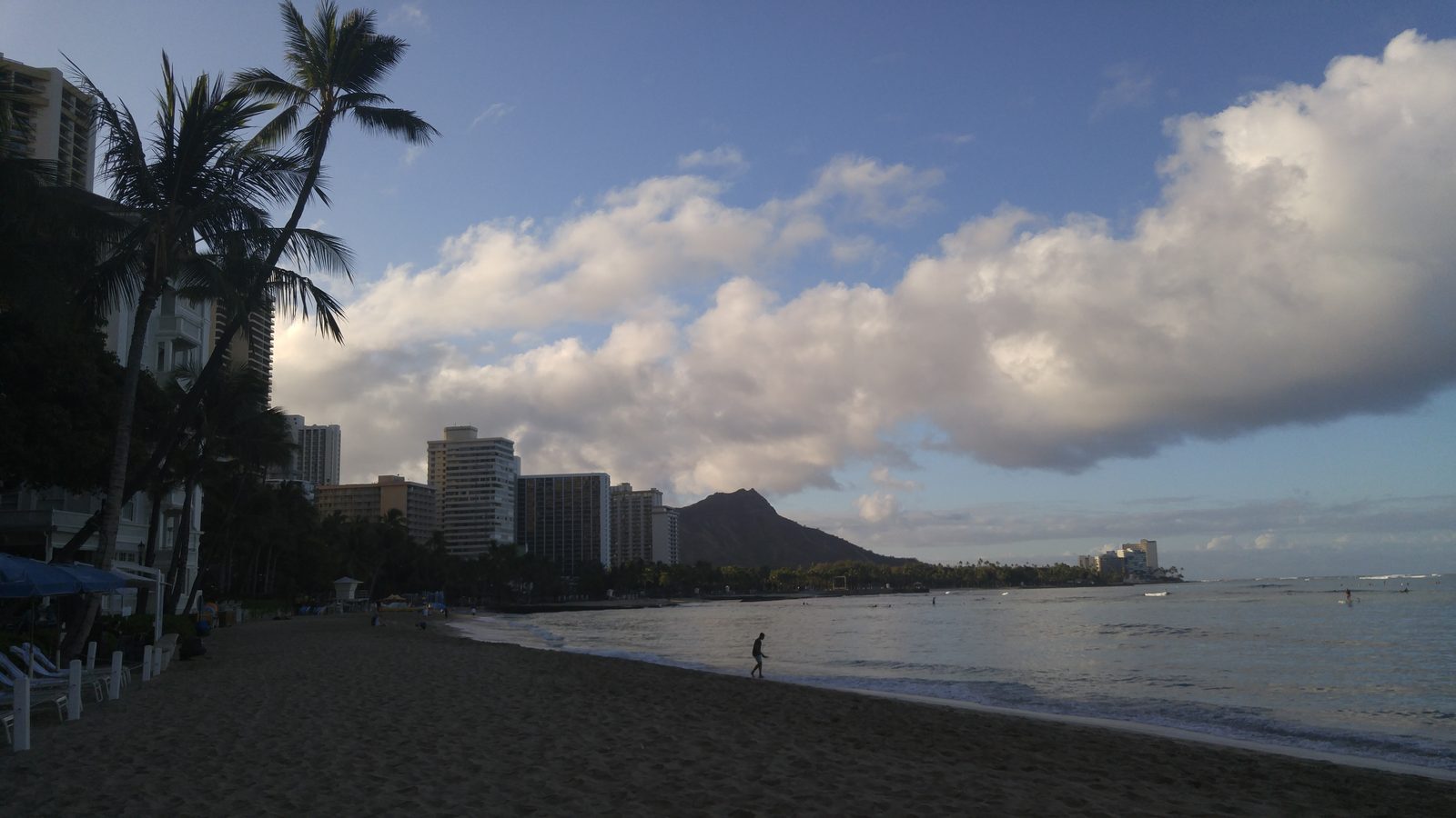 Waikiki Beach in the morning with Diamond Head at the end of the bay