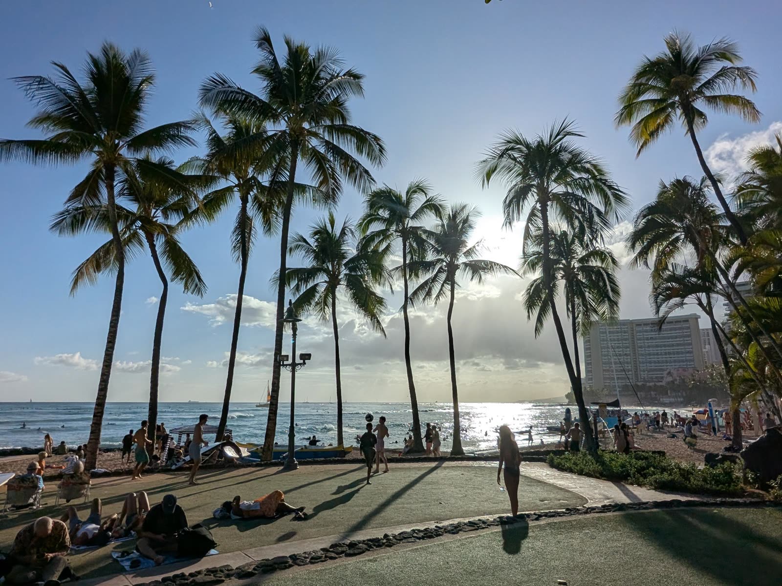 Catamarans on the sand at Waikiki Beach